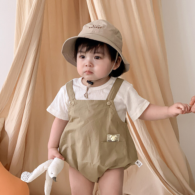 Ensemble de vêtements d'été coréens pour bébés garçons de 0 à 2 ans, manches courtes, t-shirts solides pour documents, combinaison de batterie autocollante, tenues pour nouveau-nés, 2 pièces