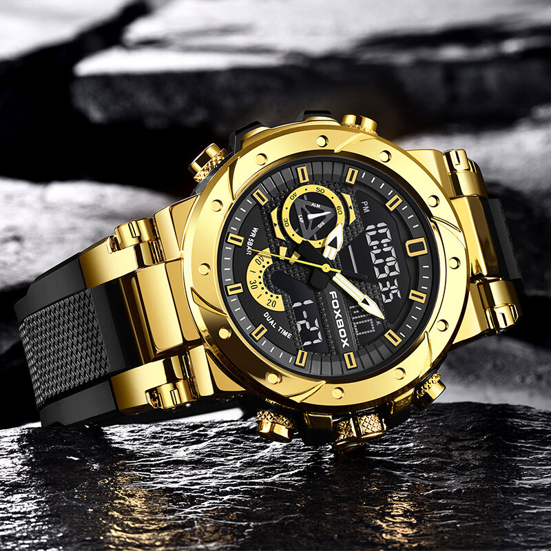 LIGE jam tangan olahraga militer pria, arloji Dial besar Analog Digital Quartz tahan air untuk lelaki Montre Homme