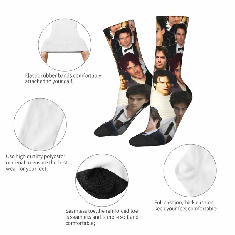 Calcetines de Collage de fotos Unisex, calcetines de baloncesto transpirables, modelo de Actor, divertido, Ian Somerhalder, Otoño e Invierno