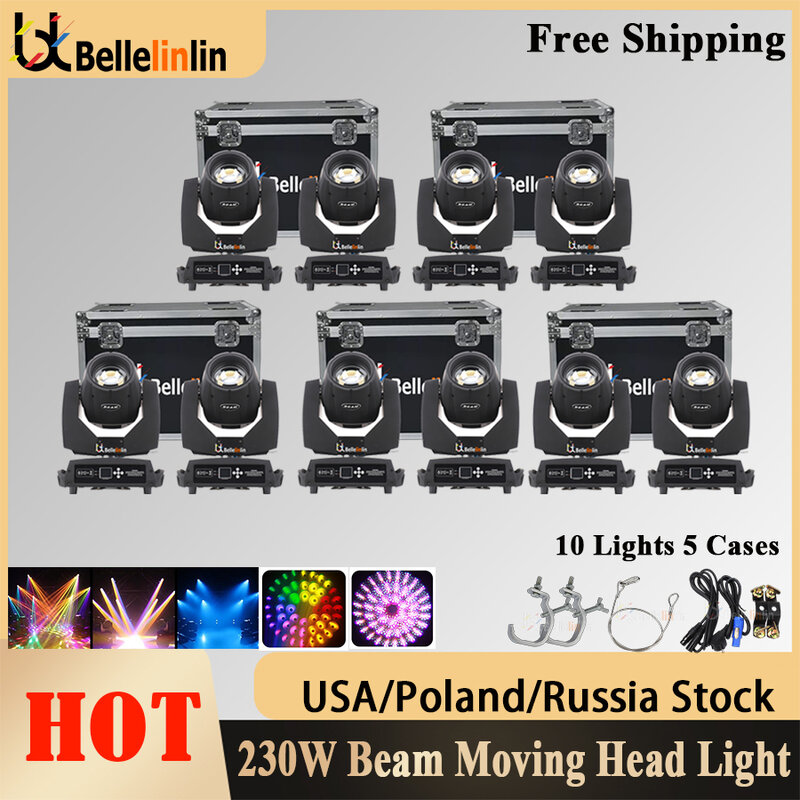 No Tax 10Pcs Lyre Beam 230W 7R Moving Head Light With 2in1 Flight Case Beam 7r Sharpy Beam 230 Stage DJ Disco Led Lights Show