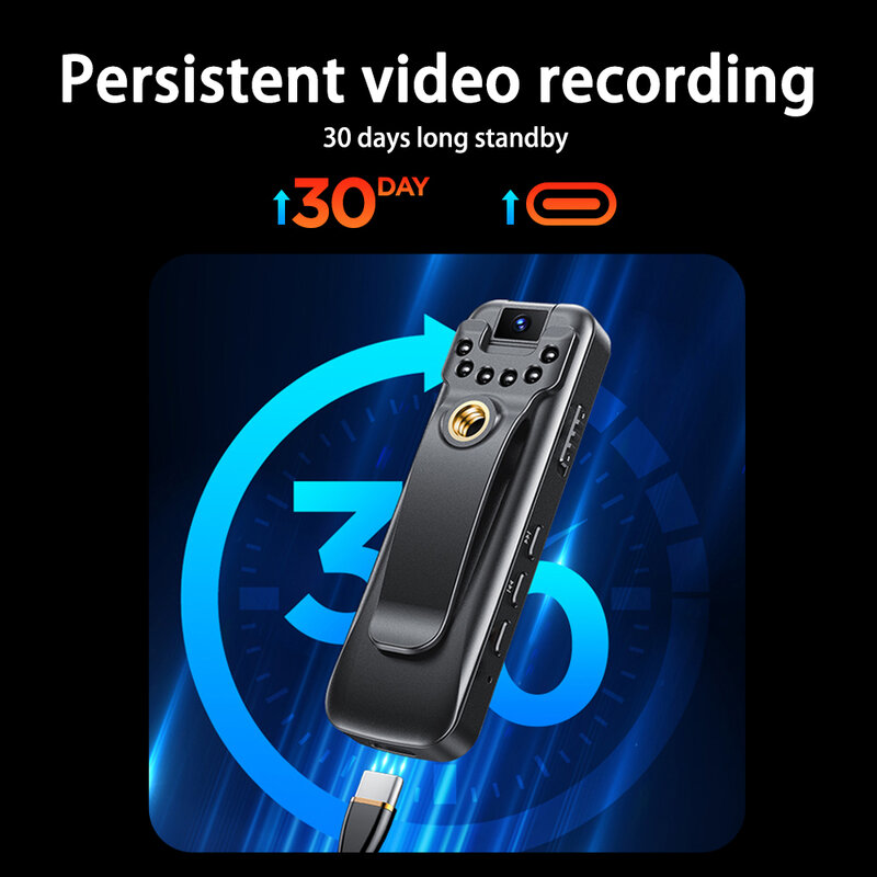Sports DV Mini Filmadora, Full HD 1080P, Visão Noturna, Detecção de Movimento, Câmera Corporal, Tela LCD, Câmera Policial, Câmera de Bicicleta, 500mAh