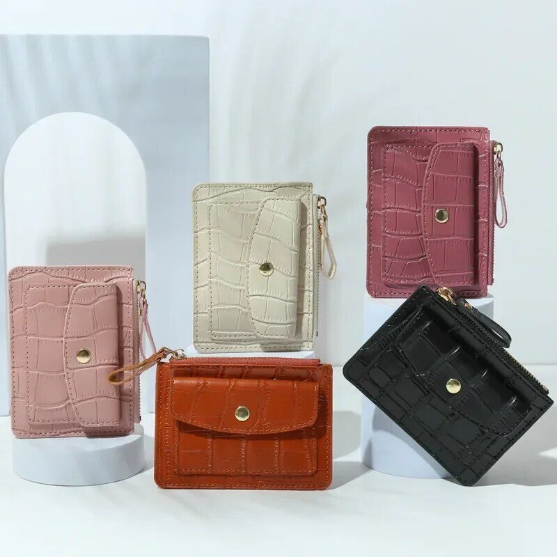 Dompet wanita kulit PU, dompet kecil kulit PU wanita, warna Solid sederhana, pemegang Multi kartu, dompet koin, dompet ritsleting, tas kartu kredit