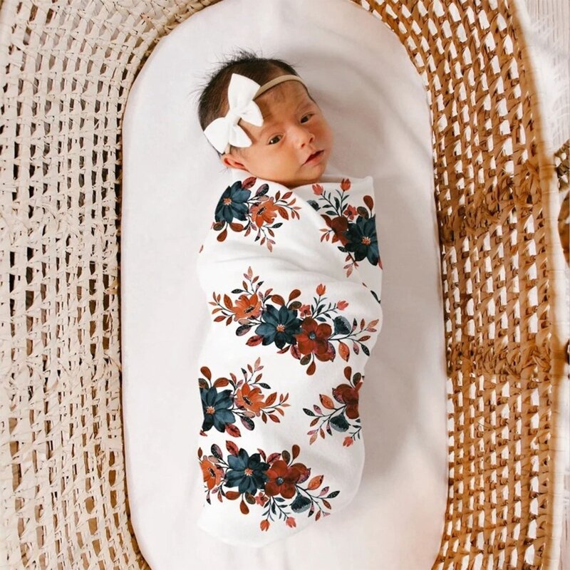 L5YF nouveau-né bébé Swaddle apaiser Wrap couverture de sommeil enfant en bas âge chapeau casquette bandeau nourrissons