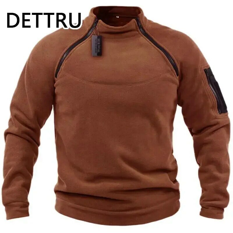 Markowa wysokiej jakości zimowa męska wojskowa bluza polarowa sweter z zamkiem błyskawicznym męska w jednolitym kolorze luźna jagnięca gruba odzież Streetwear