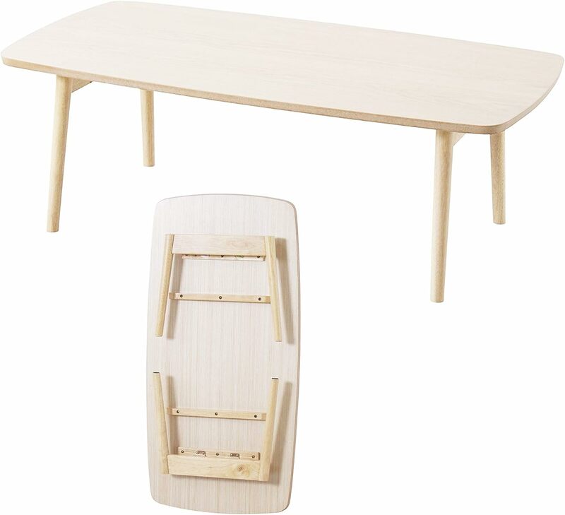 Mesa de patas plegables W41.3 x D20.5 x H13.8 pulgadas, fresno blanco Natural y Material de madera de goma, Color madera de lavado blanco