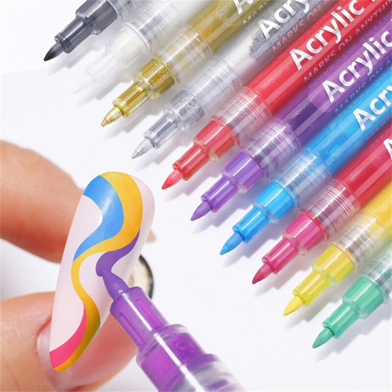16สีเล็บปากกาวาด Graffiti ปากกากันน้ำการวาดภาพสีทองสายสีดำภาพวาดปากกานีออนเล็บ Professional อุปกรณ์