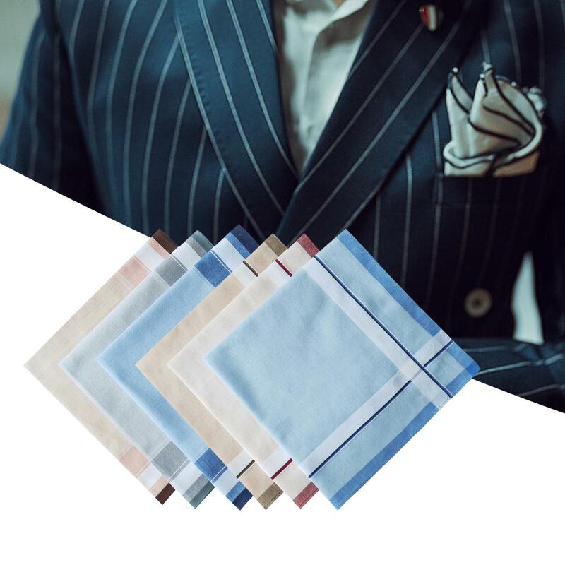 Lenços de algodão masculinos, Lenços quadrados de bolso para cavalheiros formais, 6pcs