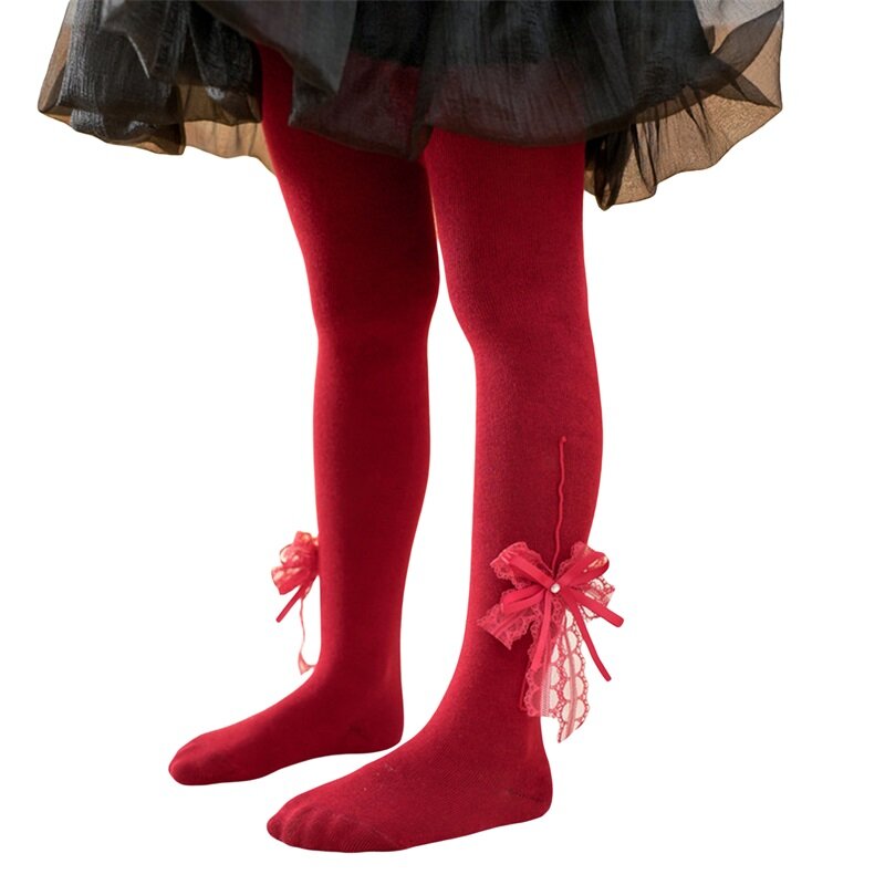 Bonito strass duplo bowknot Ballet calças justas, cintura alta, pés meia-calça para crianças e crianças, Lolita Princess Dance