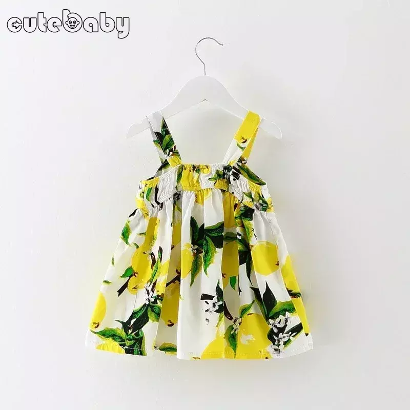 여아용 귀여운 프린트 민소매 공주 드레스, 큰 나비 리본, 여름 신상