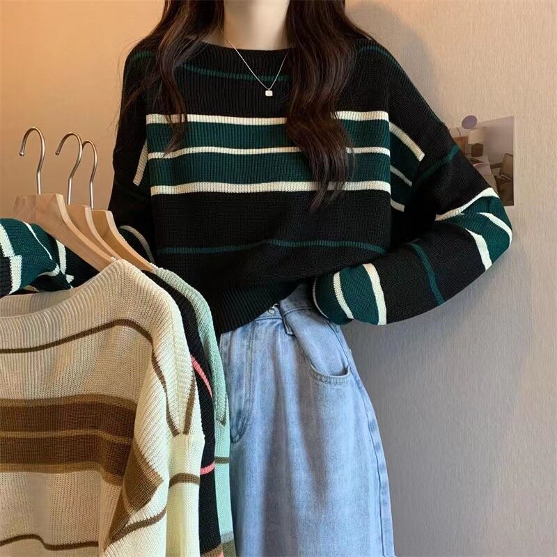 Casual Knitting Women's Loose Printing Sweet Undercoat O-neck Long Sleeve Pullovers Sweaters