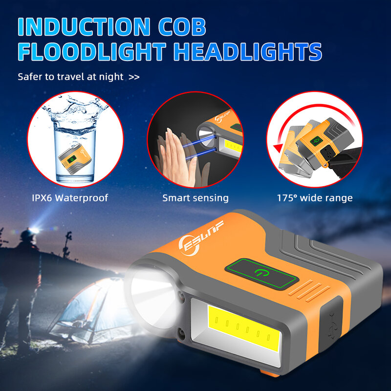 Cảm Ứng COB Pha Đèn Pha NẮP KẸP USB Câu Cá Ngoài Trời Đèn LED Chống Nước Nắp Đèn Mũ Đội Đầu Đèn Cắm Trại 캡 라이트