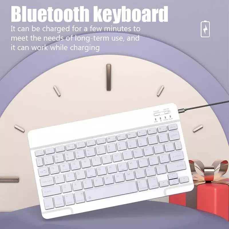 Portátil Mini Bluetooth Teclado Sem Fio, Tablet, Android, iOS, Windows, iPad, Telefone, 10 Polegadas