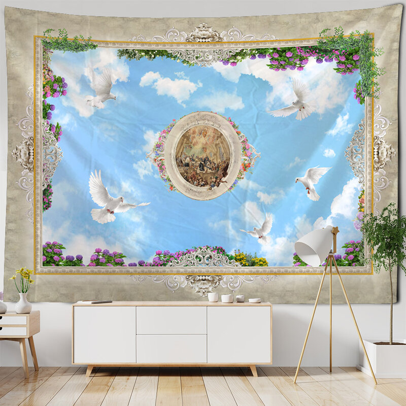 Tapestry wall hanging home decoration background cloth church ceiling European retro style tapestry living room bedroom