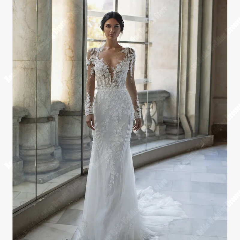 Gaun pernikahan wanita cantik gaun pengantin tanpa punggung applique Tulle panjang lantai gaun pengantin wanita elegan baru 2024 gaun pengantin wanita
