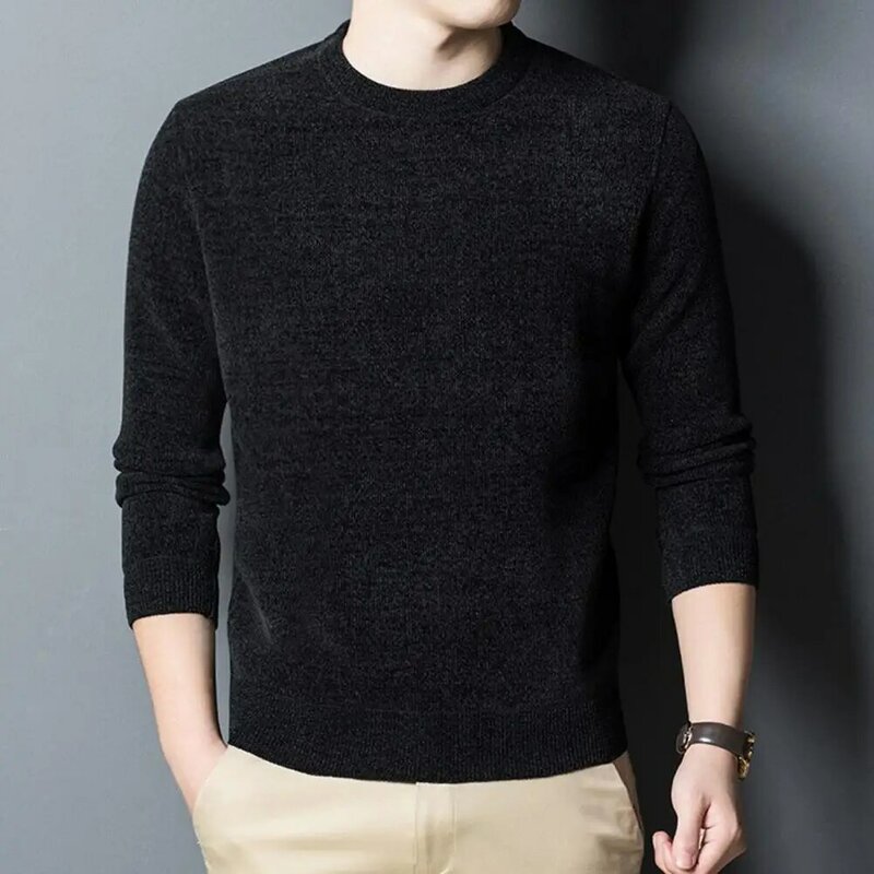 Men Loose Fit Sweater Breathable Men Sweater Cozy Men's Knitwear Round Neck Sweater for Winter Thick for Home for Autumn/winter