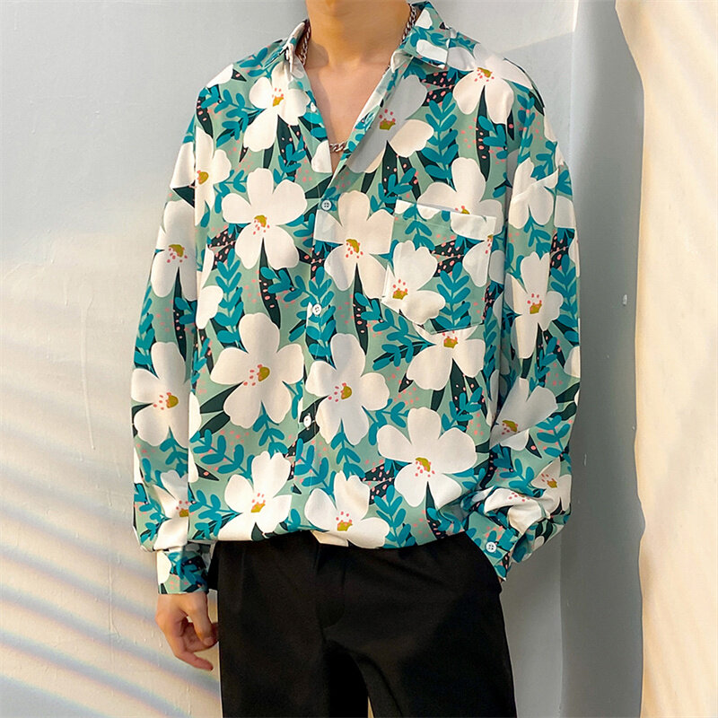 Camisa Floral de manga larga para hombre, chaqueta holgada de gran tamaño, ajustada, versátil, estampado Retro, primavera y otoño