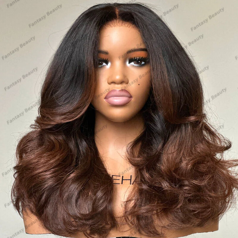 Glueless Loose Wave Ombre 1B#30 Copper Brown Human Hair Full Lace Wigs for Black Women Pre Plucked 360 Lace Frontal Wigs Remy