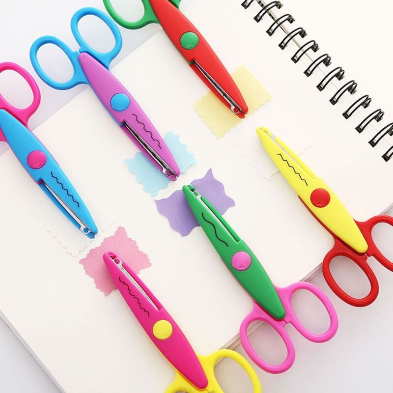 Small Round Head Minimalistic Lace Scissors Candy Color Wavy Pattern Stationery Scissors 6 Styles Multifunctional