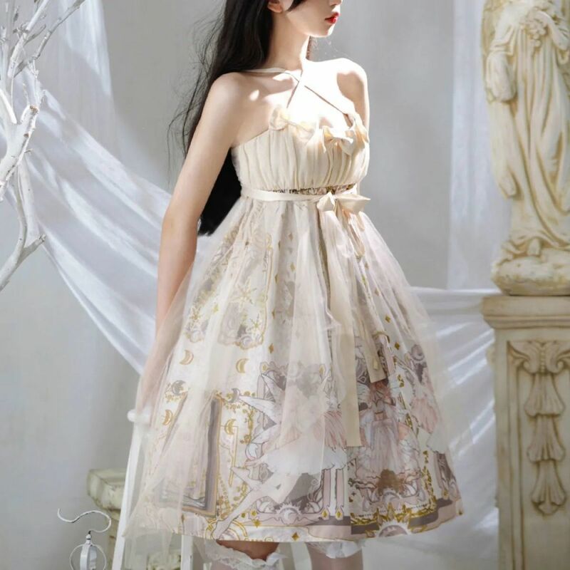 Japanese Kawaii Lolita Dresses Bowknot Sweet Elf JSK Elegant Cla Style Sling Dress Lolita Tea Party Princess Dress For Woman