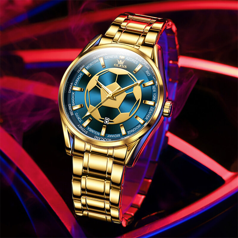 Football Wristwatch OLEVS Quartz Watch Men Top Brand Luxury Famous Waterproof Watches Sports Gold Steel Case Relogio Masculino