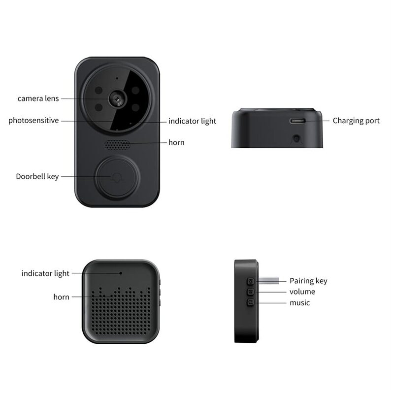 HDカメラ付きワイヤレスドアベル,暗視機能付きホームビデオインターホン,wifi,音声変更,電話用