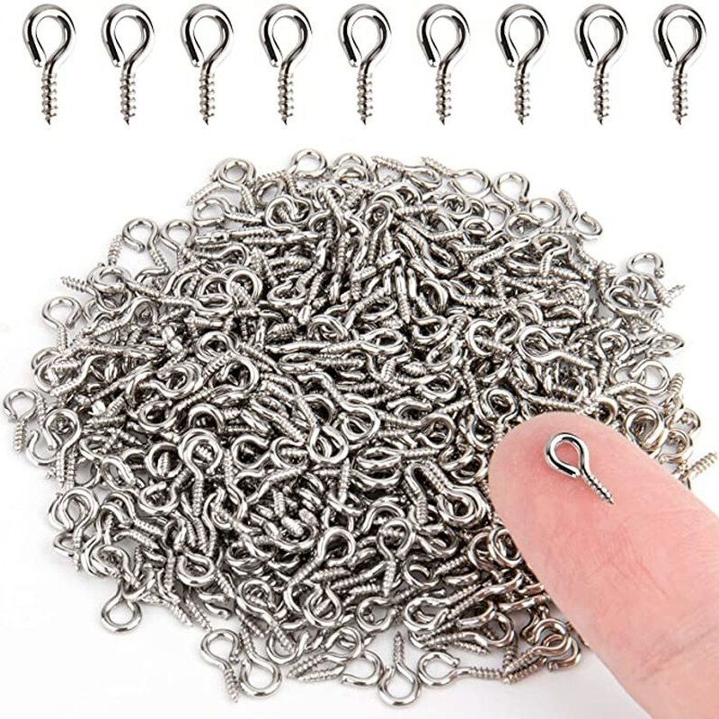 300/600pcs Small Ini Eye Pins Eyepins Hooks Eyelets Screw Threaded Stainless Steel Clasps Hook Jewelry Findings for Making DIY
