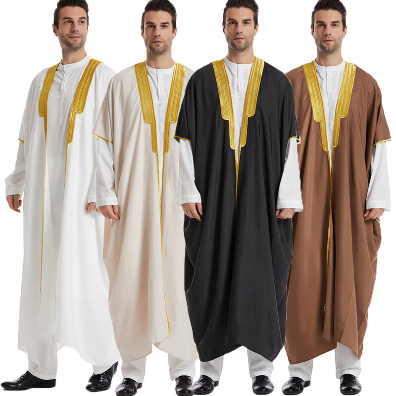 Muslim pria Jubba Thobe warna Solid Kimono jubah Timur Tengah Muslim Islam Kaftan Arab pria Abaya Lebaran Ramadan gaun Gaun