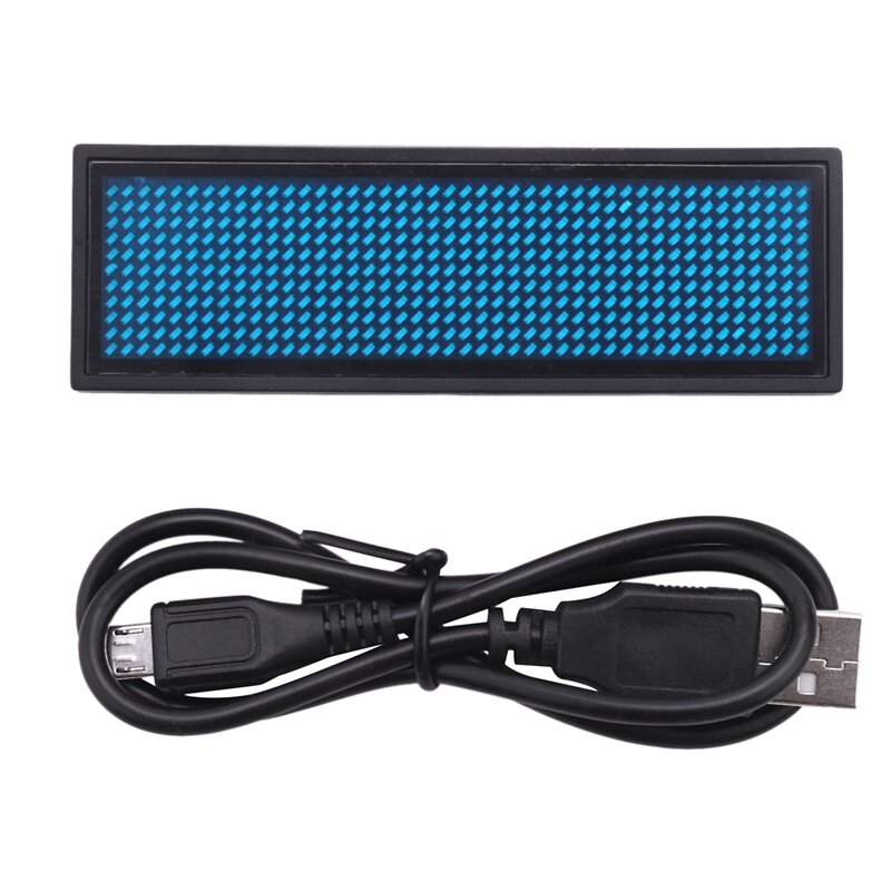2X Programmable LED Digital Scrolling Message Name Tag Id Badge(11X44 Pixels) (Blue)