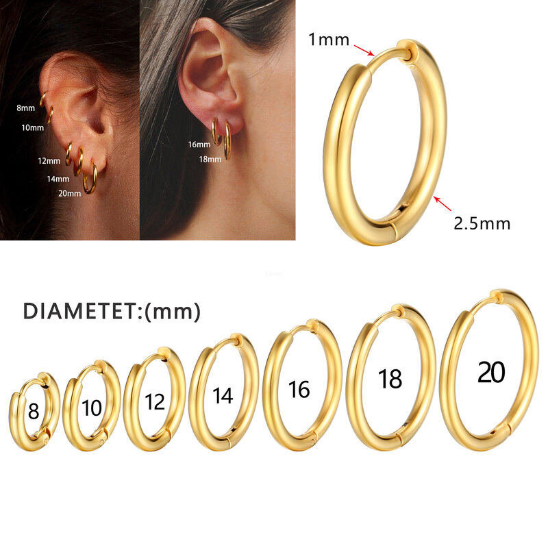 1Pairs/2Pcs Small Hoop Earrings Women Men Gold Silver Color Stainles Steel Round Circle Pendientes Mujer 2023 Anti-allergy