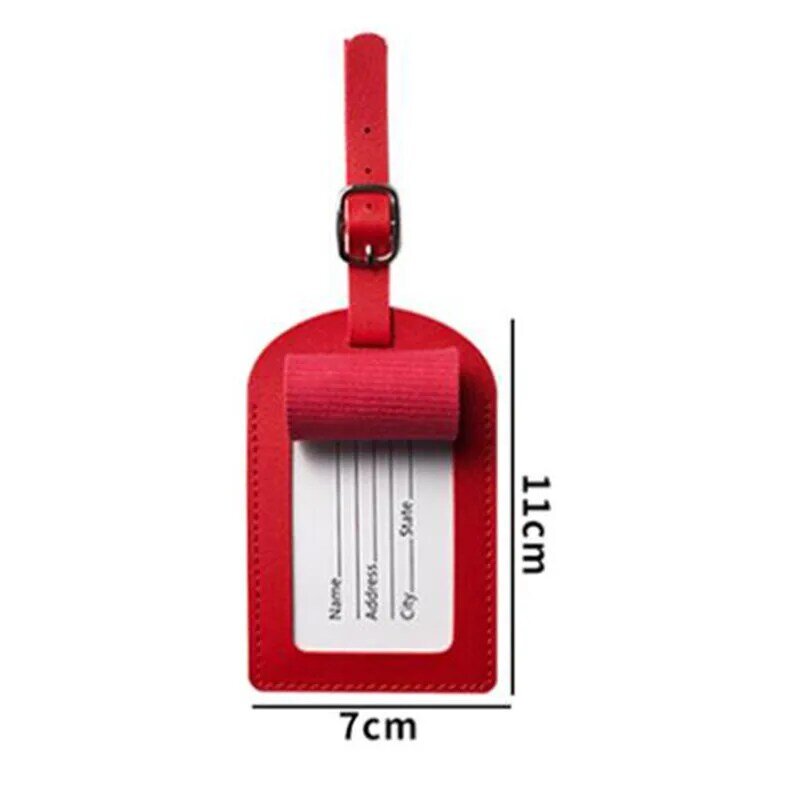 1 pz Unisex PU Leather bagaglio Tag valigia identificatore etichetta bagaglio borsa d'imbarco Tag nome ID indirizzo supporto accessori da viaggio