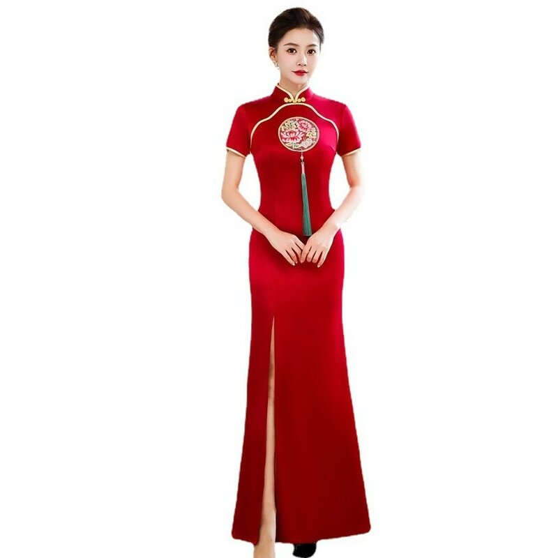 Vinatge chinesischen Stil führen Qipao elegante Frauen plus Größe 5xl Cheong sam Vintage klassische lange Abend Party Kleid Kleid Vestidos