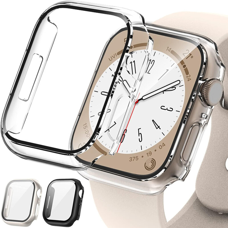 กระจกนิรภัย + ฝาครอบสำหรับนาฬิกา Apple 9 8 7 41มม. 45มม. 42มม. 38มม. เคสป้องกันหน้าจอกันชน iWatch Series 6 5 4 SE 44มม. 40มม.