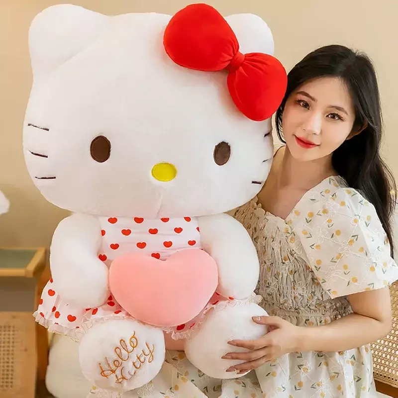 Nowy Sanrio Cartoon Anime Sheer sukienka Hello Kitty pluszowa lalka duża urocza dekoracja pokoju pluszowa zabawka poduszka do spania miękka zabawka Kawaii