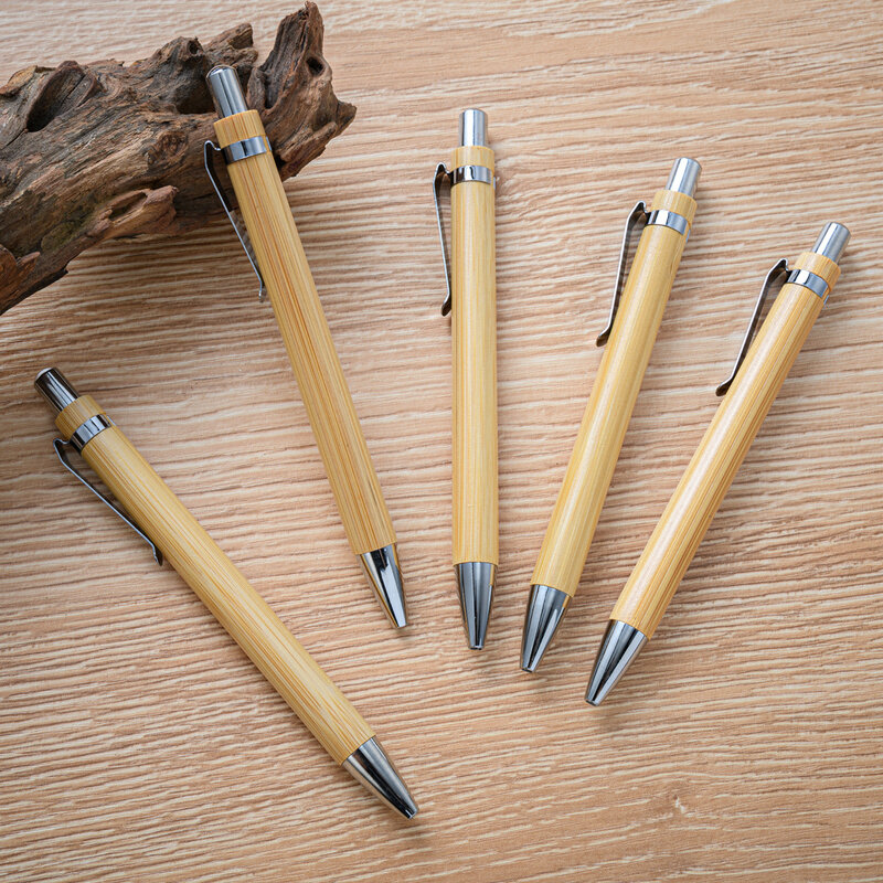 قلم حبر جاف من الخيزران قابل للطي ، حبر أسود ، أقلام منتجات مكتبية ، أقلام خشبية ، 1 ، 30
