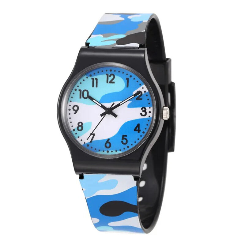 Relógio de camuflagem militar infantil, relógio de quartzo dos desenhos animados para menino, pulseira de silicone, azul marinho, presente
