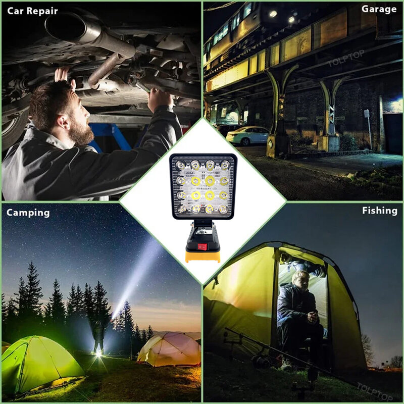 디월트용 리튬 배터리 무선 LED 작업등, 야외 조명, 작업 램프, 캠핑 비상 홍수 조명 손전등, 18V, 20V