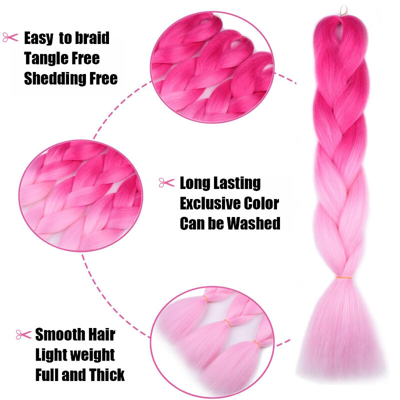 Gradient Color Synthetic Braiding Hair High-quality Durable Long Pigtails for Women Girls Fashion Glueless Wig for Daily Use
