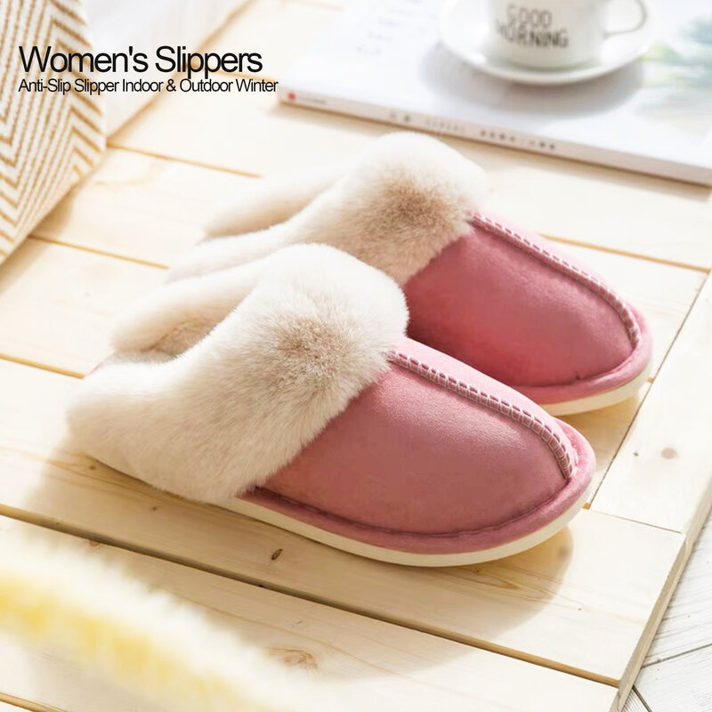 Hi-ERA-zapatillas de espuma viscoelástica para mujer, zapatos de Casa suaves y cálidos, antideslizantes y acogedores de felpa, Invierno