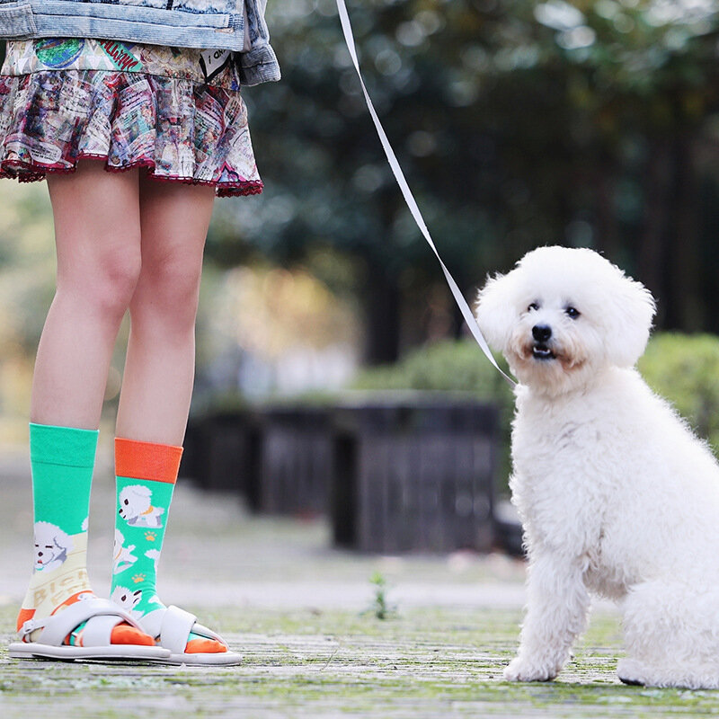 Calcetines de algodón de tubo medio y largo para amantes, medias asimétricas con diseño de Animal, cachorro, gato, AB, Pato Mandarín, a la moda