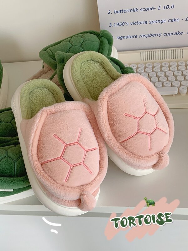 Cute Turtle Slippers For Couples Household Warm And Anti Slip Plush Shoes For Men And Women Winter Creative Turtle Parent Child