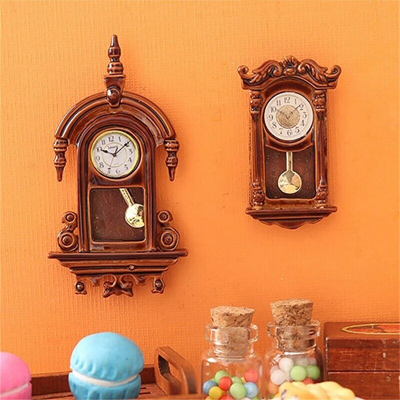 Vintage Europeu Relógio De Parede para Dollhouse, Casa De Bonecas Em Miniatura, Móveis De Brinquedo, Fingir Brincadeiras, Decoração De Casa Acessórios, 1:12
