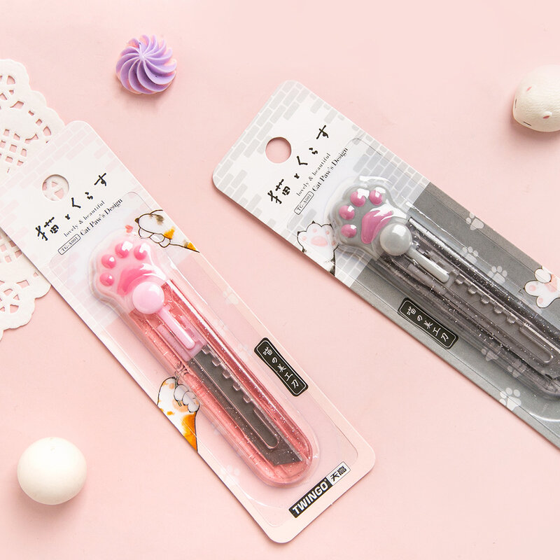 1PC Kawaii Transparent Cat Paw Art Utility Knife Express Box Knife Paper Cutter Craft Wrapping Refillable Blade Stationery