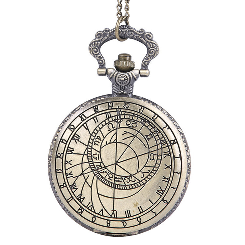 Orologio da tasca al quarzo con cassa intagliata di lusso Vintage per uomo donna presente catena Fob bronzo Gear Clock Collection regali orologi da uomo