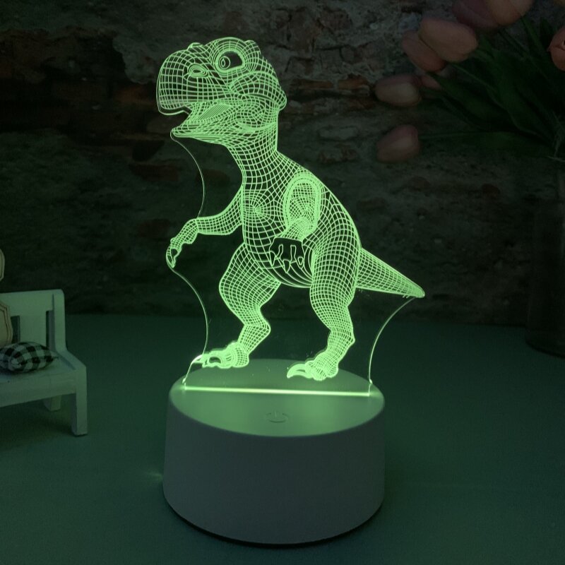 Lampu kamar tidur Stereo 3D dinosaurus warna-warni dekorasi ruang romantis hadiah ulang tahun lampu malam