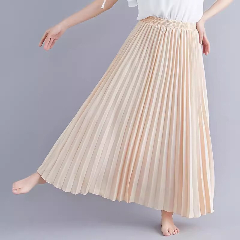 2024 Fashion Spring Summer New Solid color Pleated Long Skirt For women's Casual Artistic High waisted Slim Skirts Female