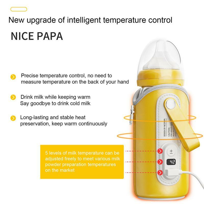 Chauffe-biSantos portable de grande capacité, chauffe-biSantos en cuir USB, chauffe-biSantos pour bébé, accessoires de voyage pour bébé, sac chauffant pour aliments