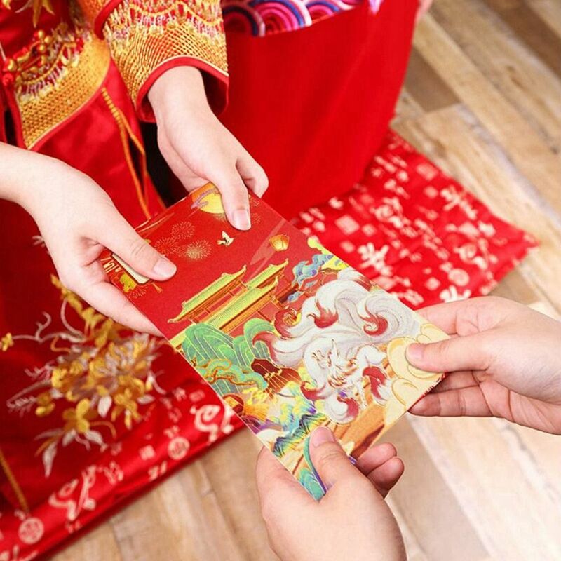 Grulla de dinero de la suerte clásica creativa, sobre rojo de bendición con estampado en caliente, bolsillo rojo de Año Nuevo Chino