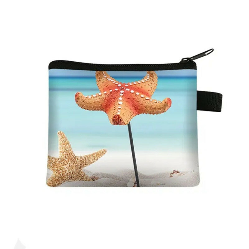 Ocean Beach portamonete da donna per il tempo libero Shopping portamonete stella marina conchiglia stampa 3D portafoglio ID porta carte di credito borsa portamonete ragazza