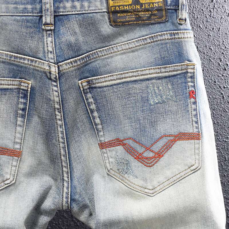 Pantalones vaqueros rasgados elásticos para Hombre, Jeans de diseño de moda, Retro, amarillo, azul