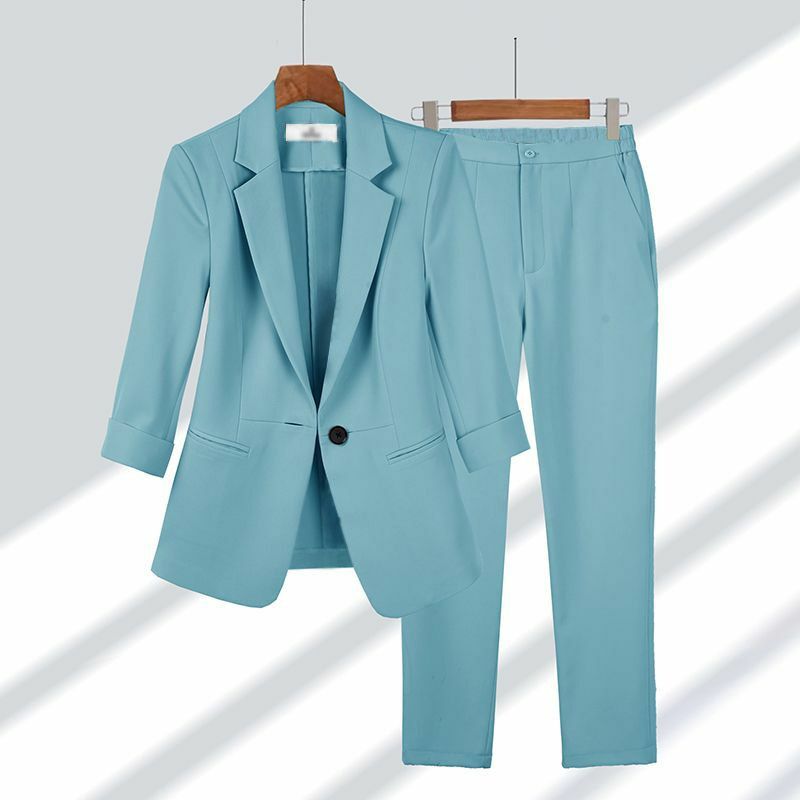 Женский тонкий пиджак и брюки, повседневный комплект из двух предметов, элегантная профессиональная одежда в Корейском стиле, лето 2023